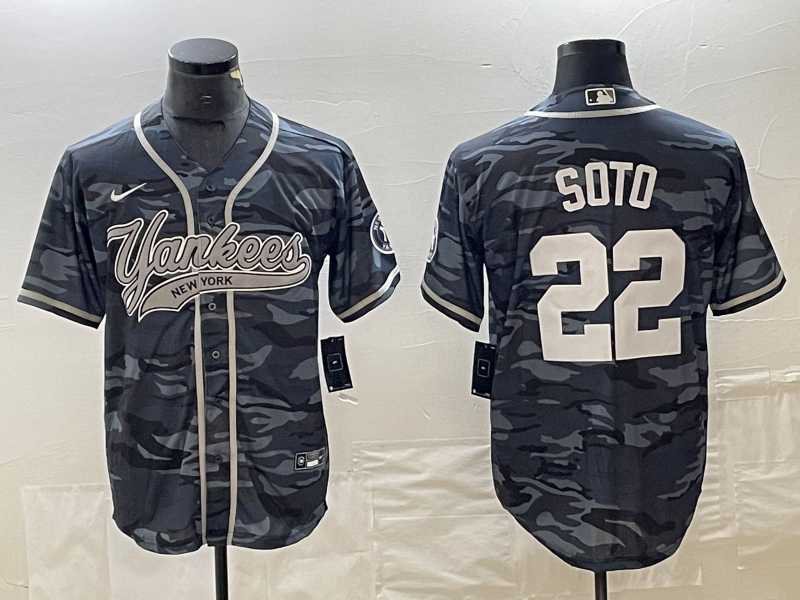 Mens New York Yankees #22 Juan Soto Grey Camo Cool Base With Patch Stitched Baseball Jersey